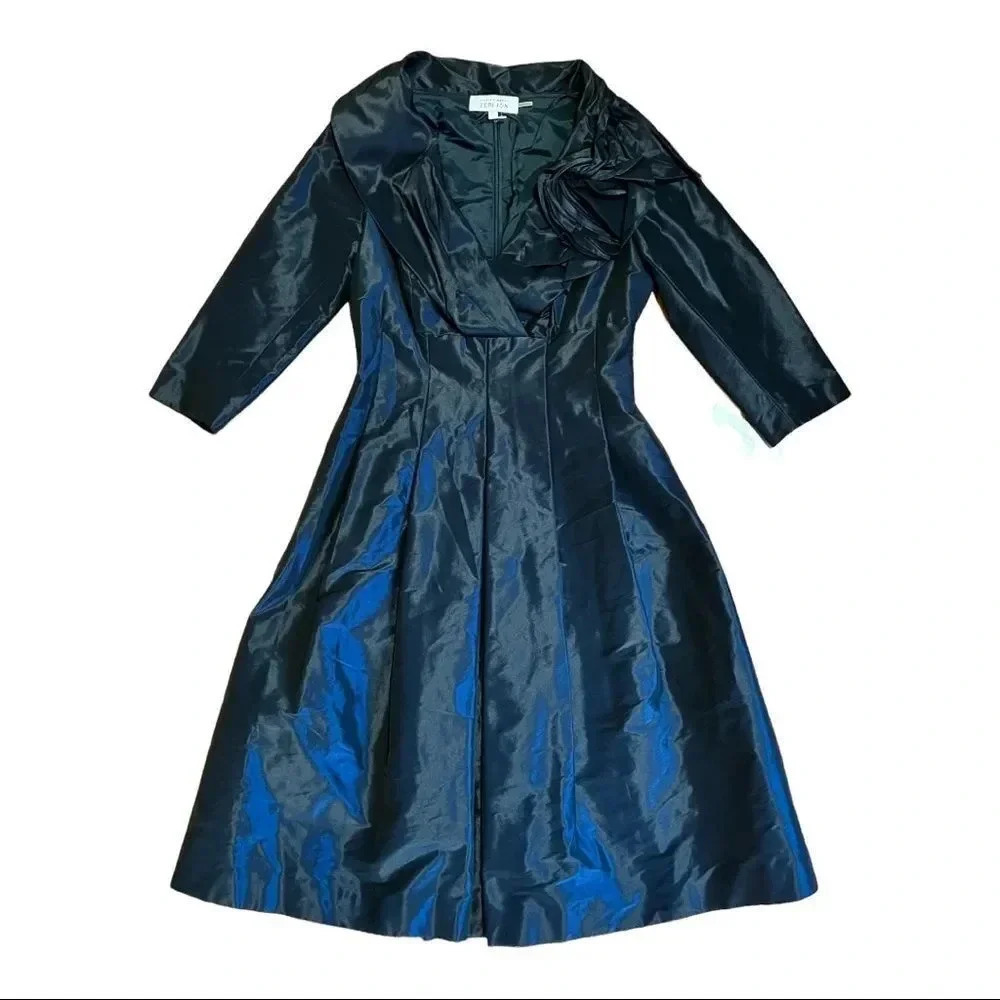 Rickie Freeman Terri Jon Taffeta Dress 2 Navy New
